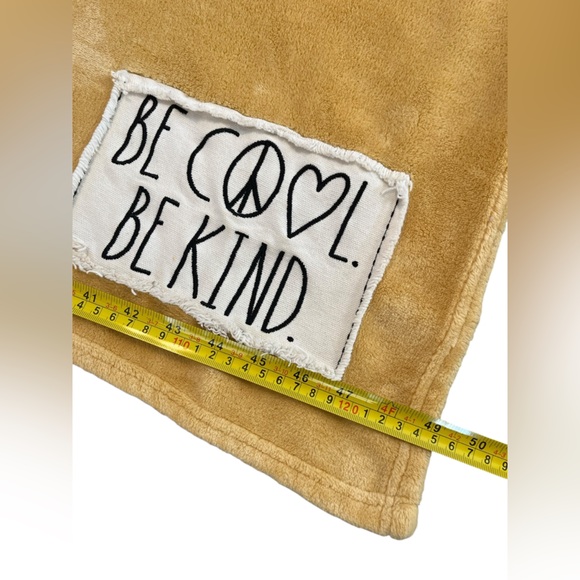 Mustard yellow Fleece Rae Dunn Blanket with Inspirational Patch - Picture 4 of 9